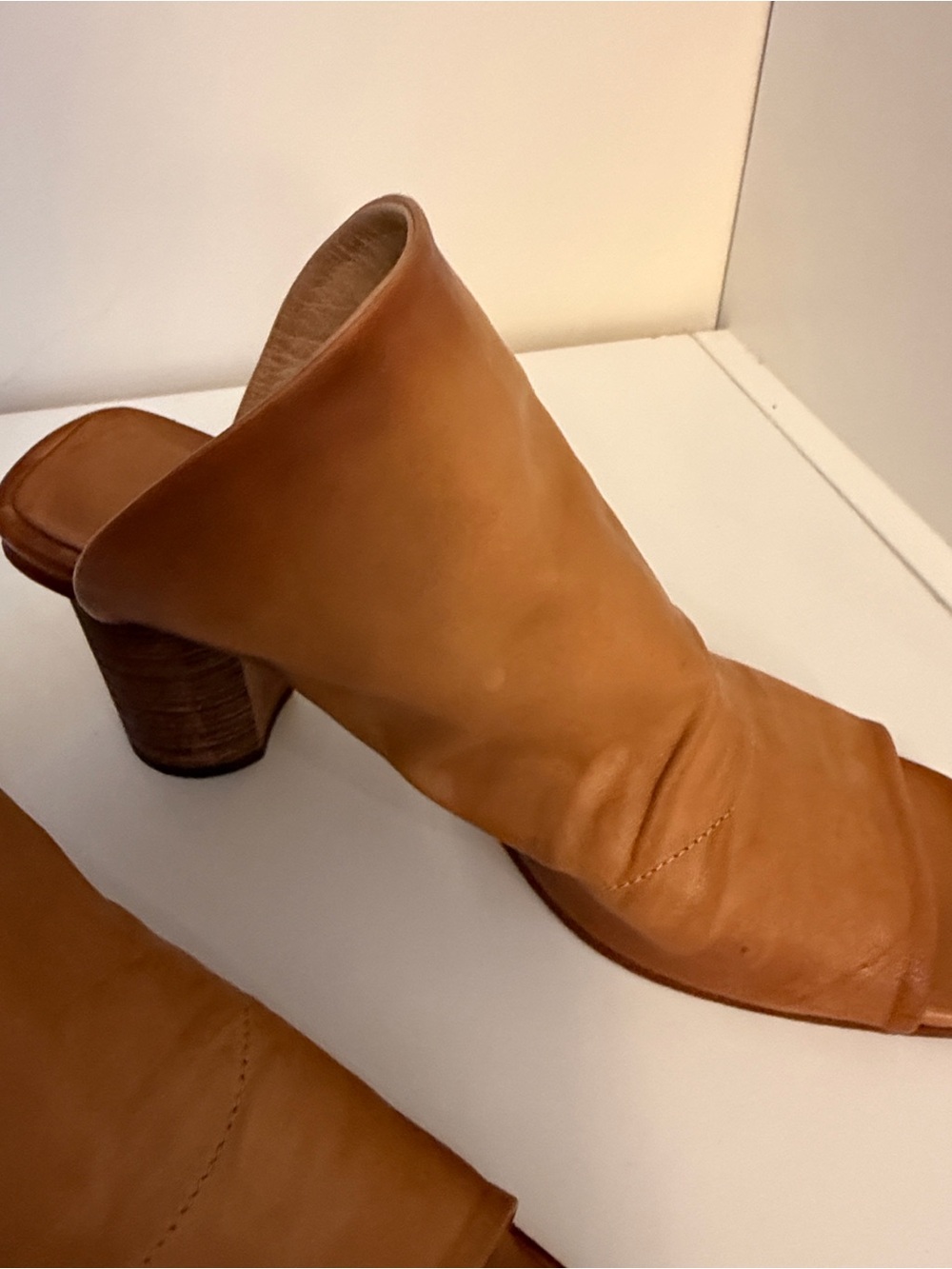 Women’s Slip-On Mule in Cognac Leather with Block Heel